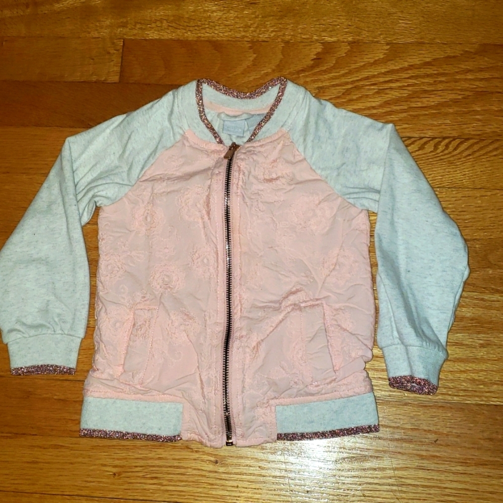 Tahari full zip lightweight sweatshirt pink peach gray 4T